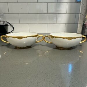 Haviland Limoges double handle bullion teacups gilded gold 1894-1931